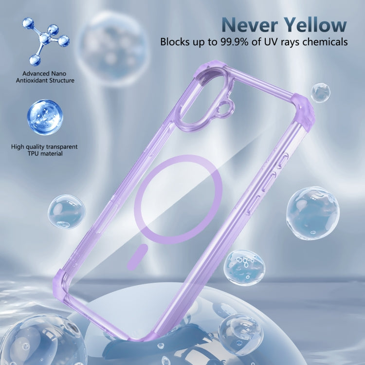 For iPhone 16 Transparent MagSafe Magnetic Phone Case(Purple)
