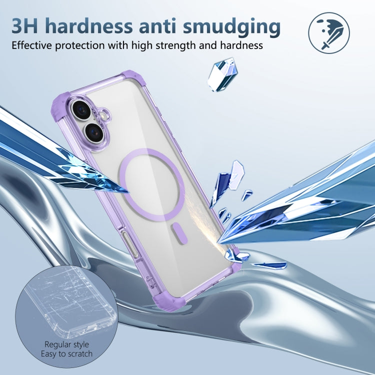 For iPhone 16 Transparent MagSafe Magnetic Phone Case(Purple)