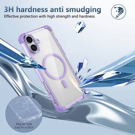 For iPhone 16 Transparent MagSafe Magnetic Phone Case(Purple)