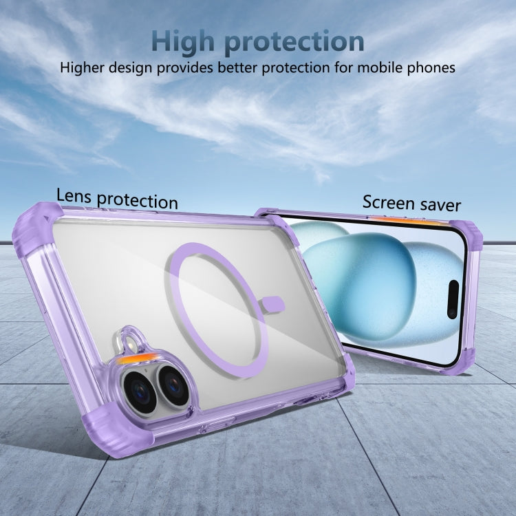 For iPhone 16 Transparent MagSafe Magnetic Phone Case(Purple)