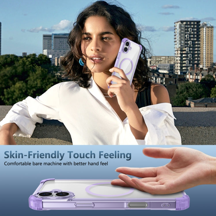 For iPhone 16 Transparent MagSafe Magnetic Phone Case(Purple)