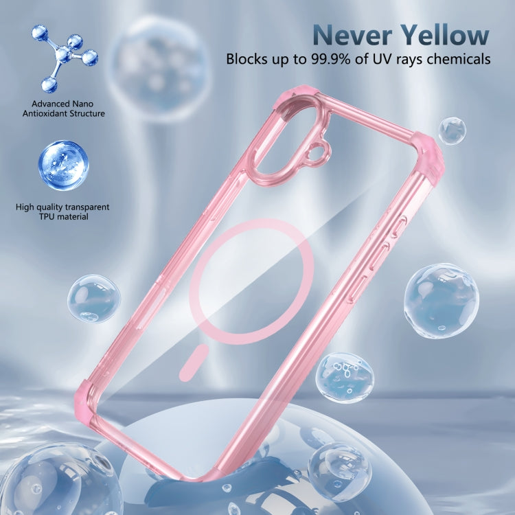 For iPhone 16 Plus Transparent MagSafe Magnetic Phone Case(Pink)