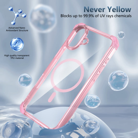 For iPhone 16 Plus Transparent MagSafe Magnetic Phone Case(Pink)