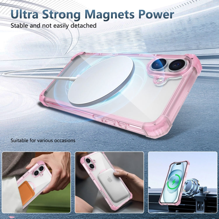 For iPhone 16 Plus Transparent MagSafe Magnetic Phone Case(Pink)