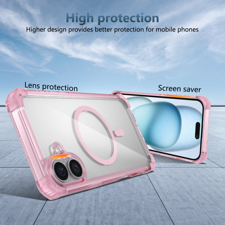 For iPhone 16 Plus Transparent MagSafe Magnetic Phone Case(Pink)