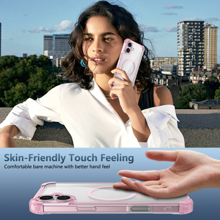 For iPhone 16 Plus Transparent MagSafe Magnetic Phone Case(Pink)