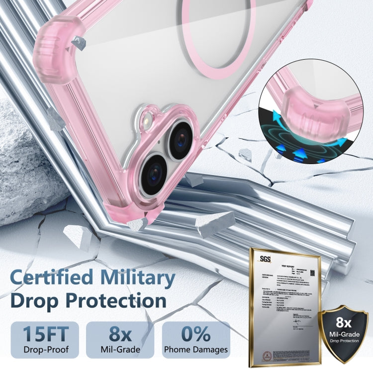 For iPhone 16 Plus Transparent MagSafe Magnetic Phone Case(Pink)