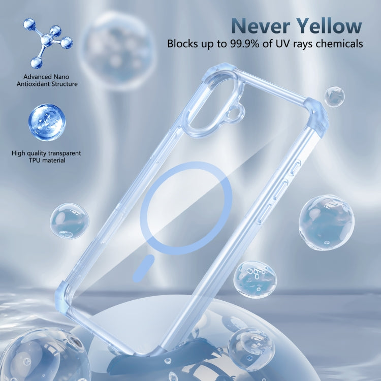 For iPhone 16 Plus Transparent MagSafe Magnetic Phone Case(Blue)