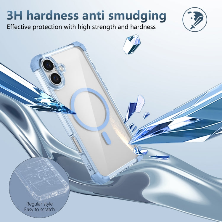 For iPhone 16 Plus Transparent MagSafe Magnetic Phone Case(Blue)