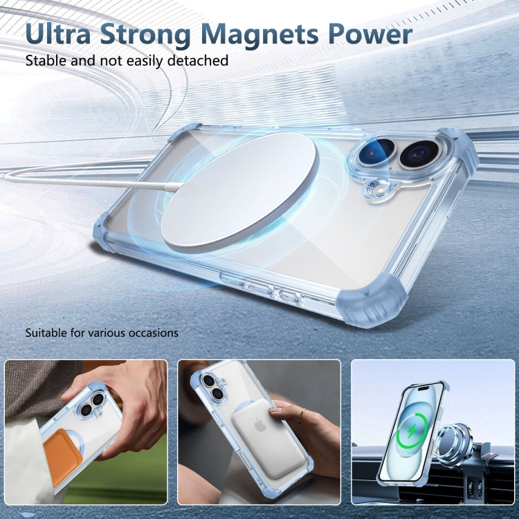 For iPhone 16 Plus Transparent MagSafe Magnetic Phone Case(Blue)