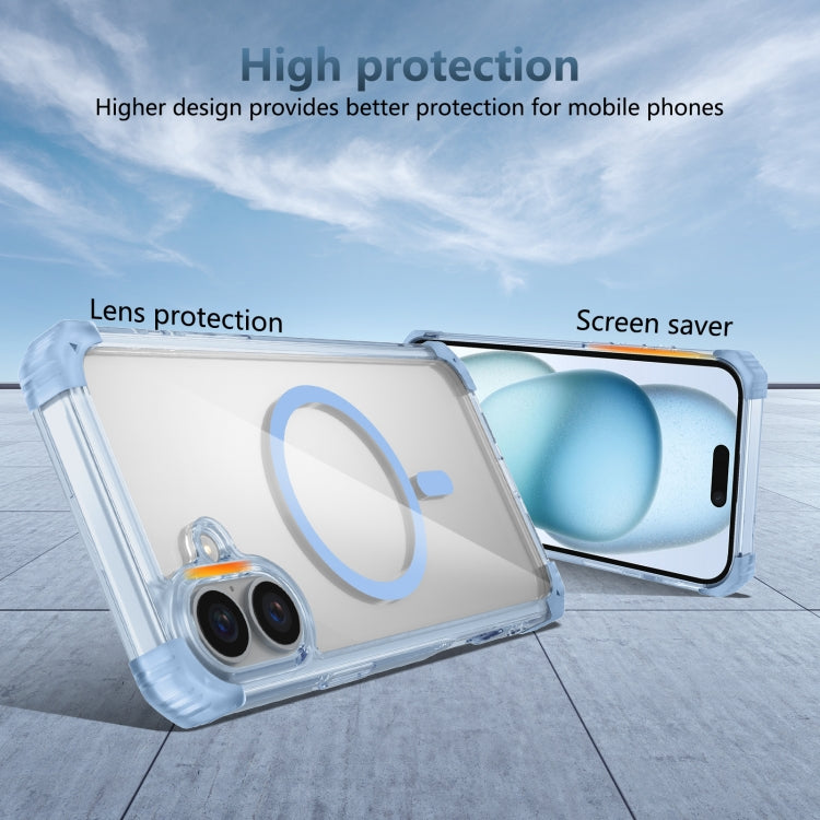 For iPhone 16 Plus Transparent MagSafe Magnetic Phone Case(Blue)