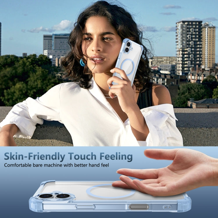For iPhone 16 Plus Transparent MagSafe Magnetic Phone Case(Blue)