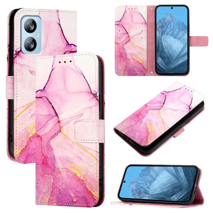 For Blackview A52 PT003 Marble Pattern Flip Leather Phone Case(Pink Purple Gold)