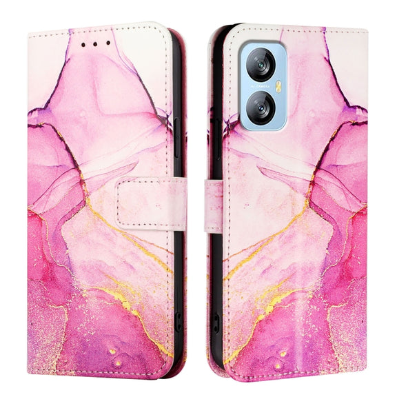 For Blackview A52 PT003 Marble Pattern Flip Leather Phone Case(Pink Purple Gold)
