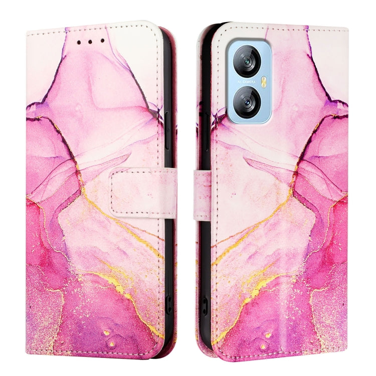 For Blackview A52 PT003 Marble Pattern Flip Leather Phone Case(Pink Purple Gold)