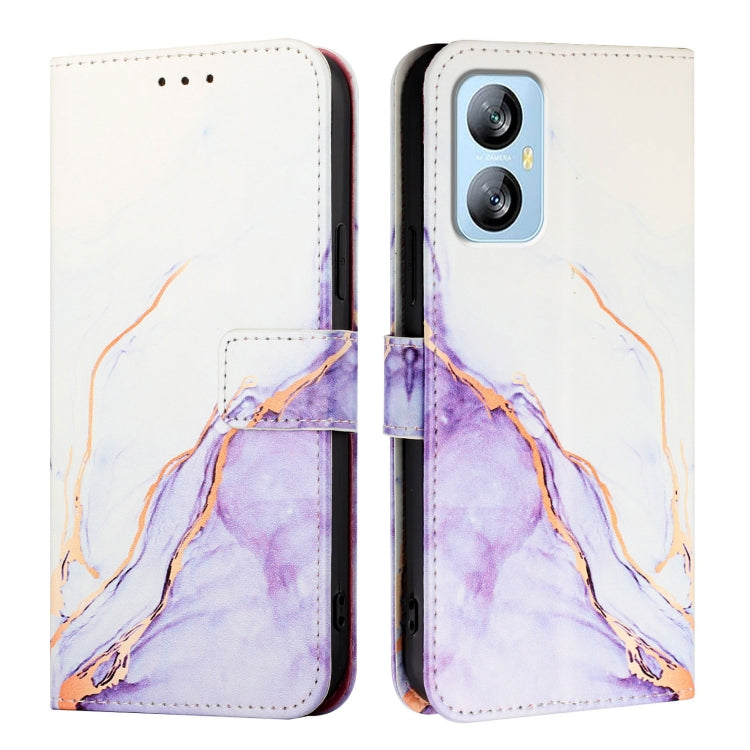 For Blackview A52 PT003 Marble Pattern Flip Leather Phone Case(White Purple)