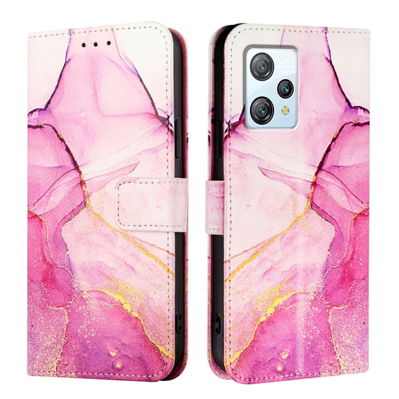 For Blackview A53 PT003 Marble Pattern Flip Leather Phone Case(Pink Purple Gold)