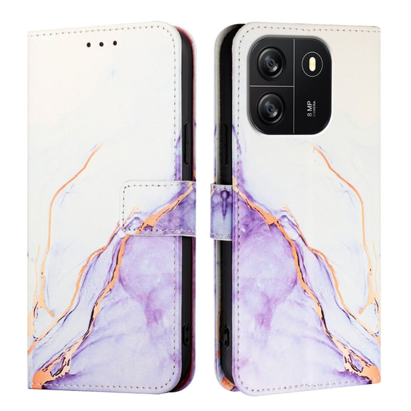 For Blackview Wave 6C PT003 Marble Pattern Flip Leather Phone Case(White Purple)