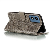 For Motorola Moto G Play 2024 Lace Flower Embossing Flip Leather Phone Case(Grey)