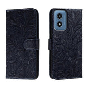 For Motorola Moto G Play 2024 Lace Flower Embossing Flip Leather Phone Case(Dark Blue)