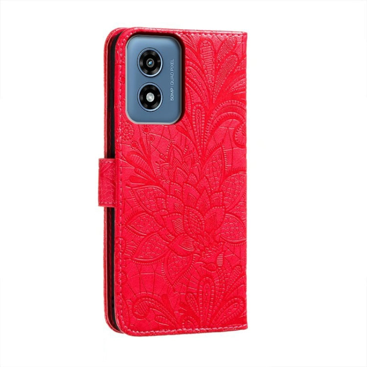 For Motorola Moto G Play 2024 Lace Flower Embossing Flip Leather Phone Case(Red)