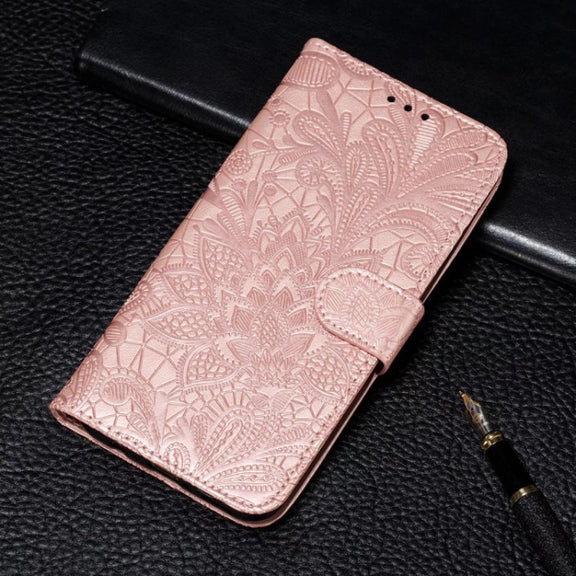 For Xiaomi Redmi K70 Lace Flower Embossing Flip Leather Phone Case(Rose Gold)