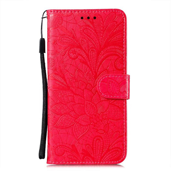 For Xiaomi Redmi K70 Lace Flower Embossing Flip Leather Phone Case(Red)