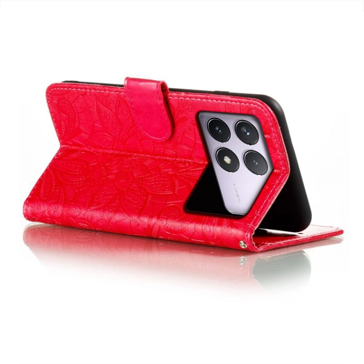 For Xiaomi Redmi K70 Lace Flower Embossing Flip Leather Phone Case(Red)