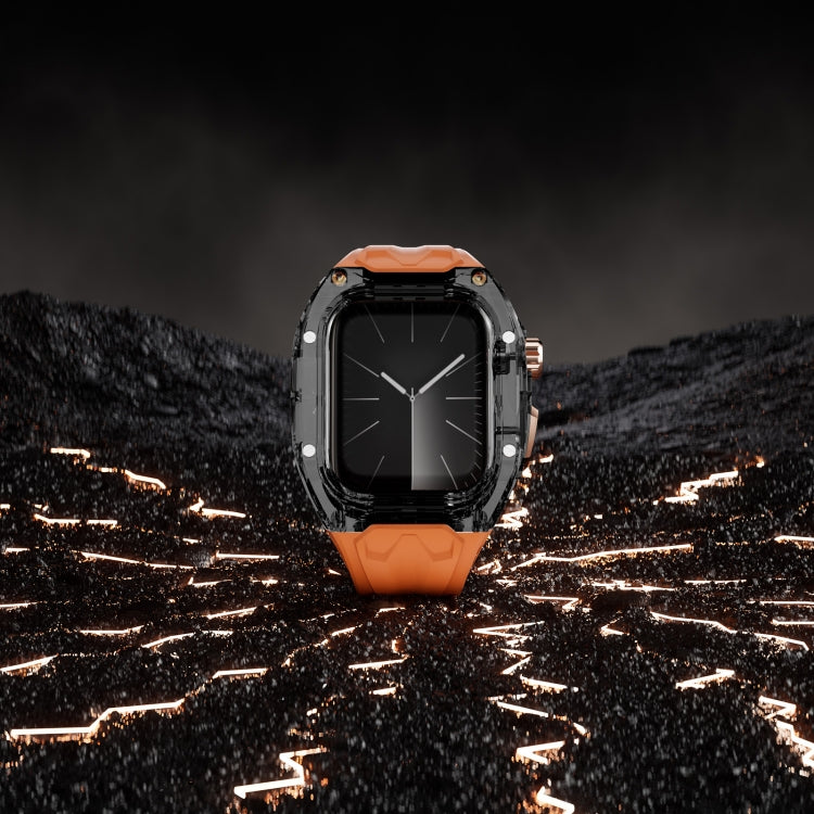 For Apple Watch SE 2023 44mm Modified PC Hybrid TPU Watch Case Band(Orange Clear Black)