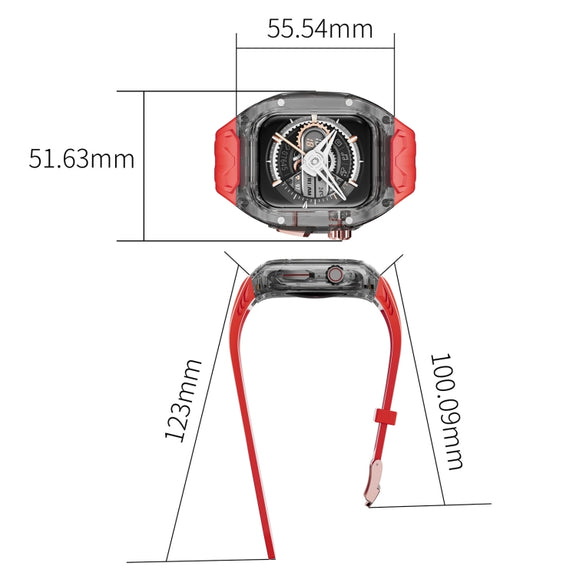 For Apple Watch SE 2023 44mm Modified PC Hybrid TPU Watch Case Band(Red Clear Black)