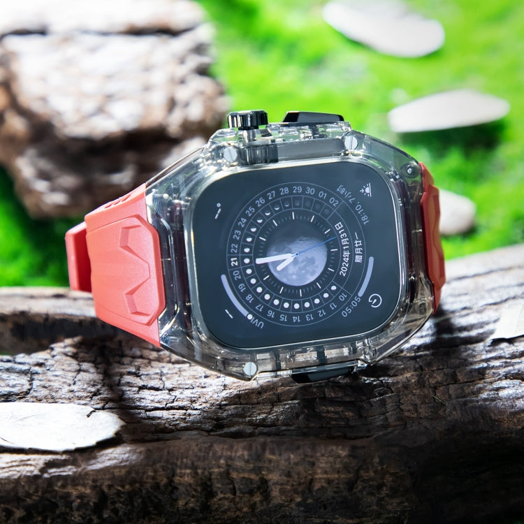 For Apple Watch Ultra 2 49mm Modified PC Hybrid TPU Watch Case Band(Red Clear Black)