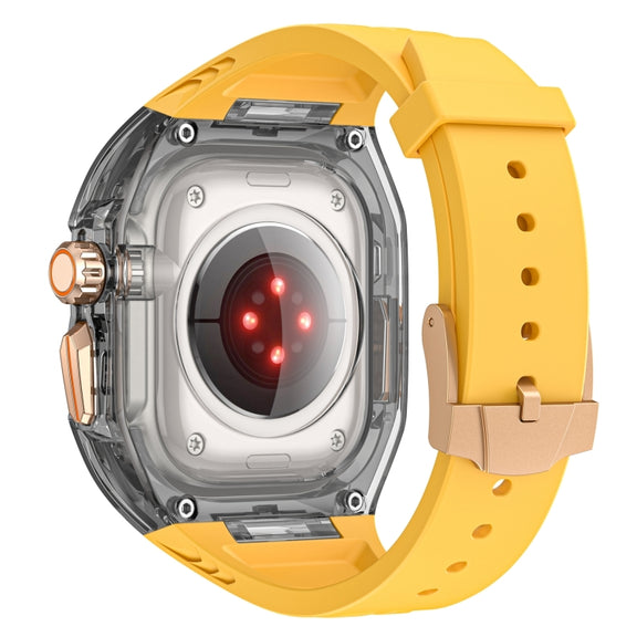 For Apple Watch Ultra 2 49mm Modified PC Hybrid TPU Watch Case Band(Yellow Clear Black)