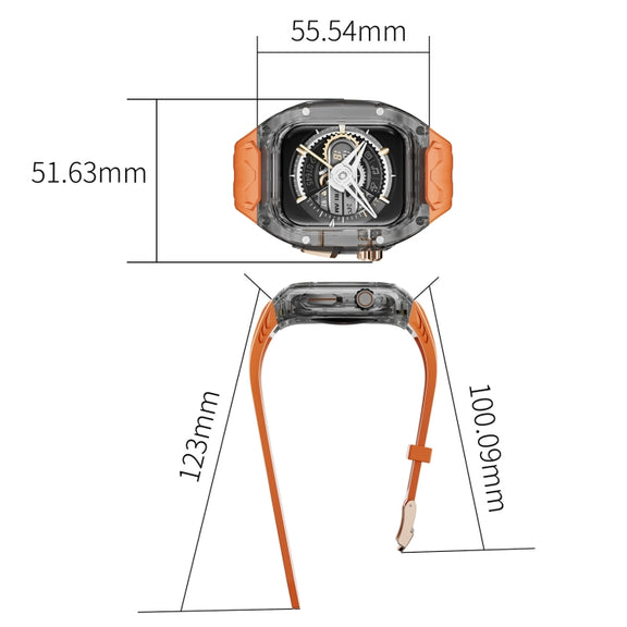 For Apple Watch Series 9 45mm Modified PC Hybrid TPU Watch Case Band(Orange Clear Black)