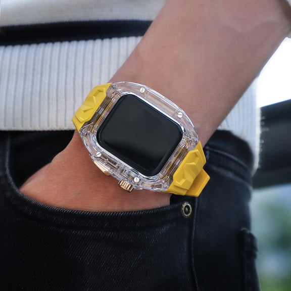 For Apple Watch Series 9 45mm Modified PC Hybrid TPU Watch Case Band(Yellow Clear Black)