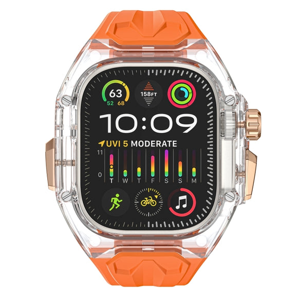 For Apple Watch Ultra 49mm Modified PC Hybrid TPU Watch Case Band(Orange Transparent)