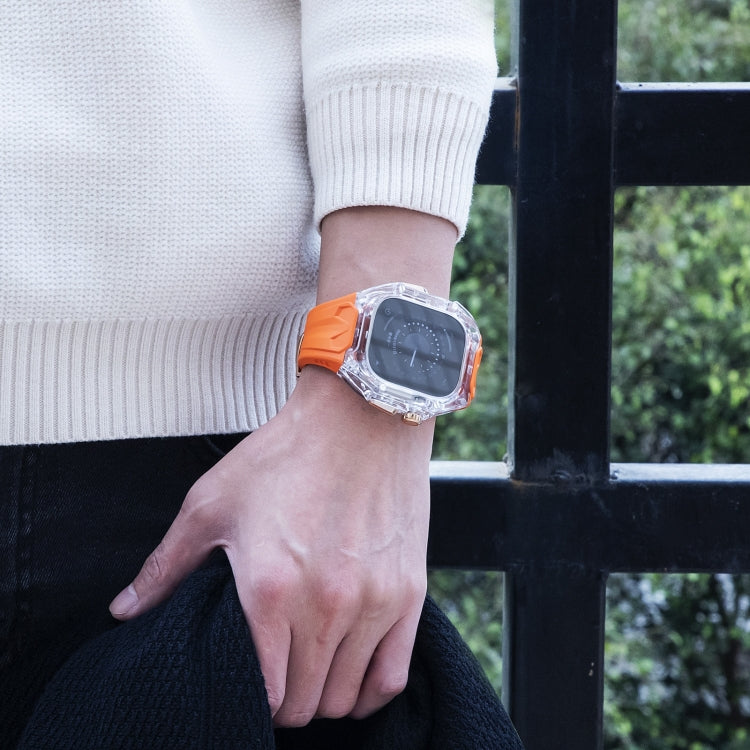 For Apple Watch Ultra 49mm Modified PC Hybrid TPU Watch Case Band(Orange Transparent)