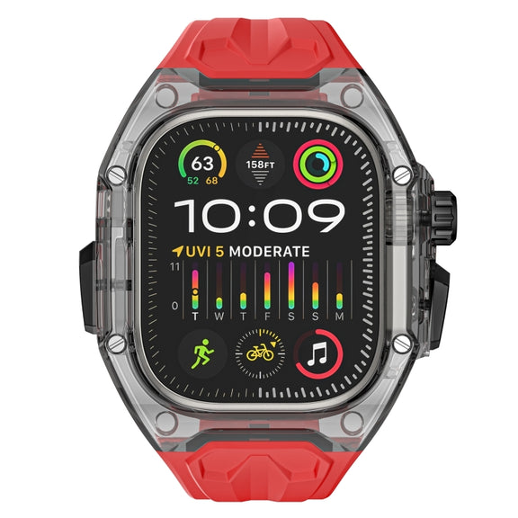 For Apple Watch Ultra 49mm Modified PC Hybrid TPU Watch Case Band(Red Clear Black)