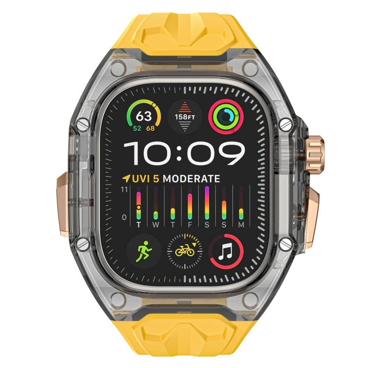 For Apple Watch Ultra 49mm Modified PC Hybrid TPU Watch Case Band(Yellow Clear Black)