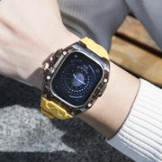 For Apple Watch Ultra 49mm Modified PC Hybrid TPU Watch Case Band(Yellow Clear Black)