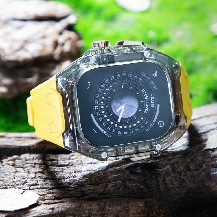 For Apple Watch Ultra 49mm Modified PC Hybrid TPU Watch Case Band(Yellow Clear Black)