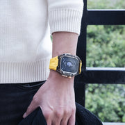 For Apple Watch Ultra 49mm Modified PC Hybrid TPU Watch Case Band(Yellow Clear Black)