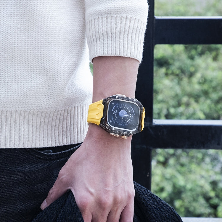 For Apple Watch Ultra 49mm Modified PC Hybrid TPU Watch Case Band(Yellow Clear Black)