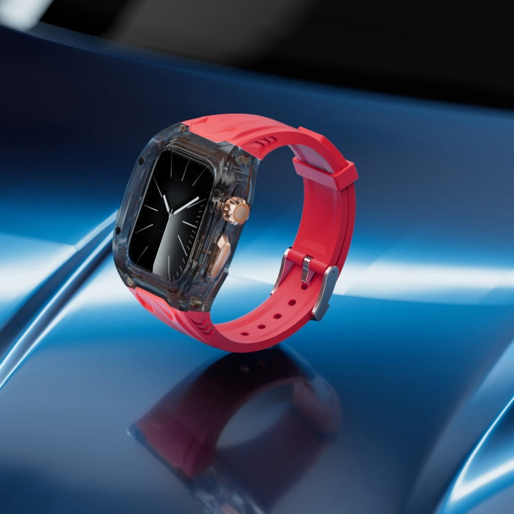 For Apple Watch Series 7 45mm Modified PC Hybrid TPU Watch Case Band(Red Clear Black)