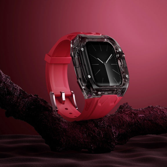For Apple Watch Series 7 45mm Modified PC Hybrid TPU Watch Case Band(Red Clear Black)