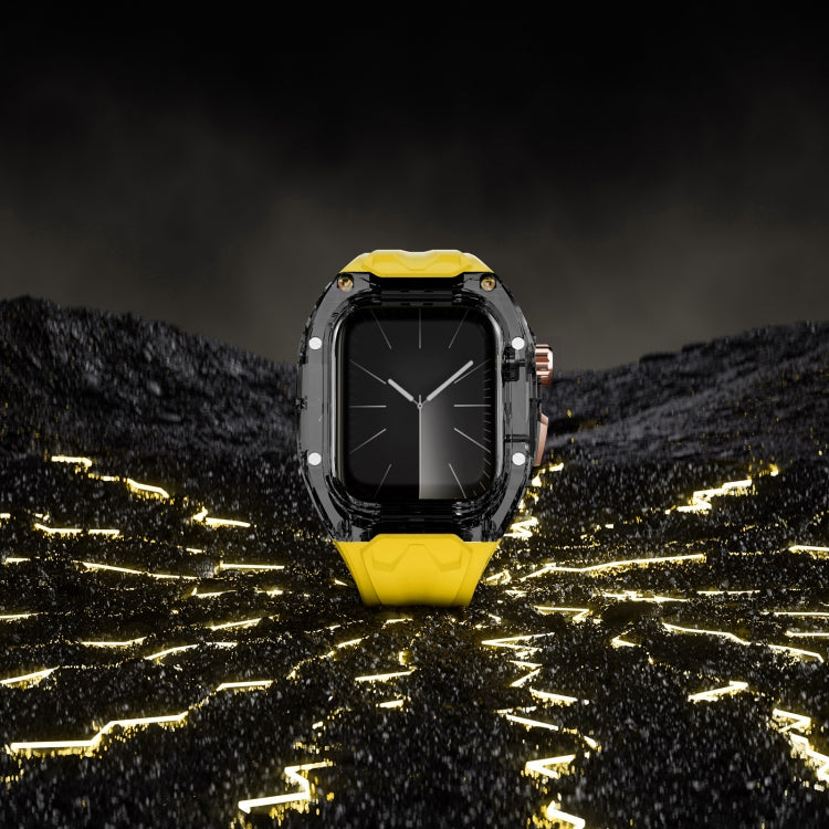 For Apple Watch Series 7 45mm Modified PC Hybrid TPU Watch Case Band(Yellow Clear Black)
