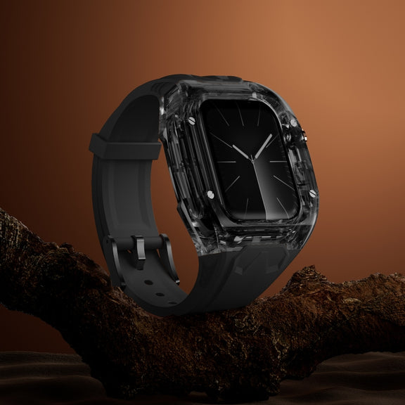 For Apple Watch SE 44mm Modified PC Hybrid TPU Watch Case Band(Black Clear Black)