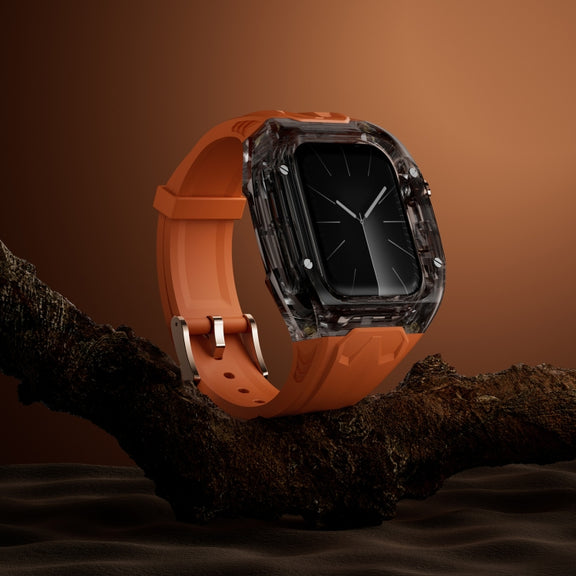 For Apple Watch SE 44mm Modified PC Hybrid TPU Watch Case Band(Orange Clear Black)