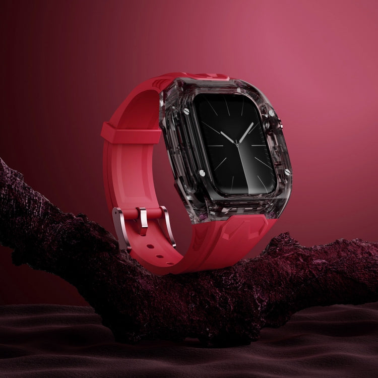 For Apple Watch SE 44mm Modified PC Hybrid TPU Watch Case Band(Red Clear Black)
