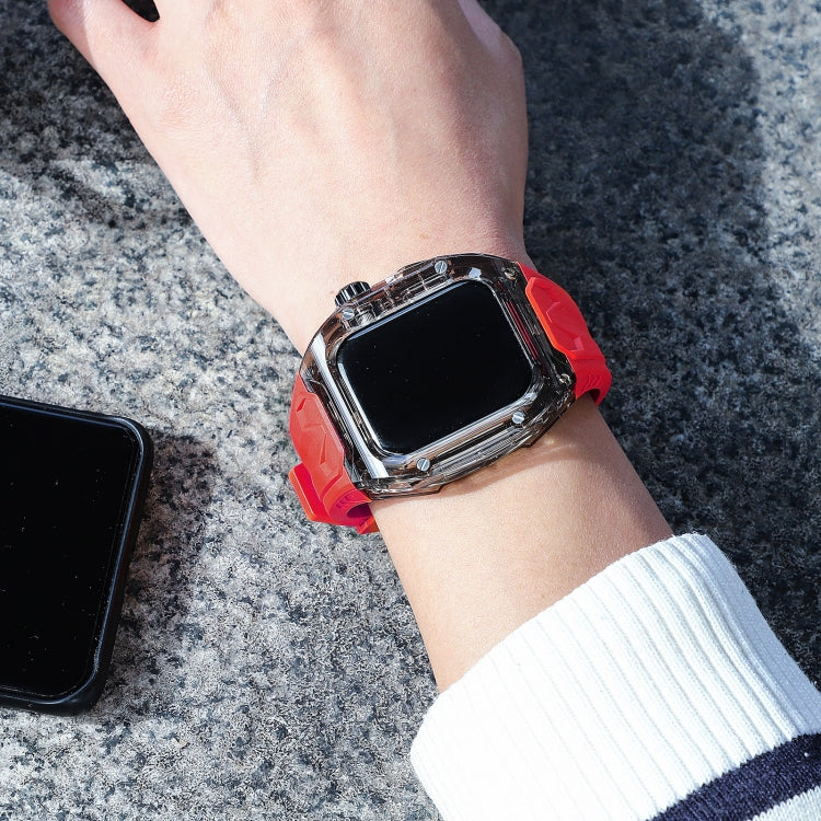 For Apple Watch SE 44mm Modified PC Hybrid TPU Watch Case Band(Red Clear Black)
