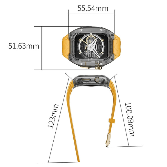 For Apple Watch SE 44mm Modified PC Hybrid TPU Watch Case Band(Yellow Clear Black)